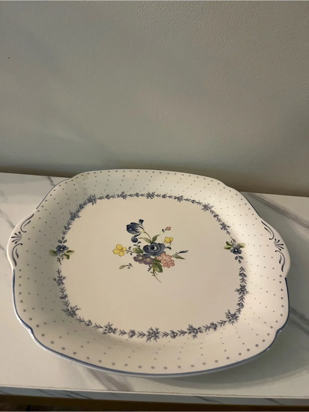 NIKKO Fine Tableware Blue Peony 10in Cake Plate Serving Tray Cottagecore Floral